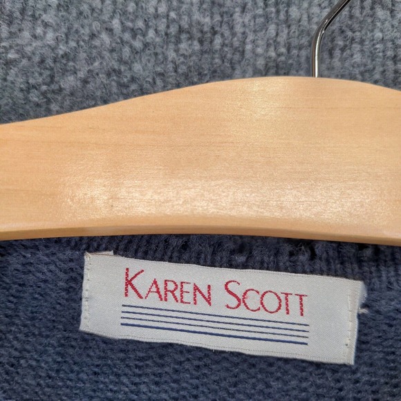 Karen Scott Womens Pullover Sweater Blue Medium Flags Nautical Shoulder Pads - Picture 9 of 13